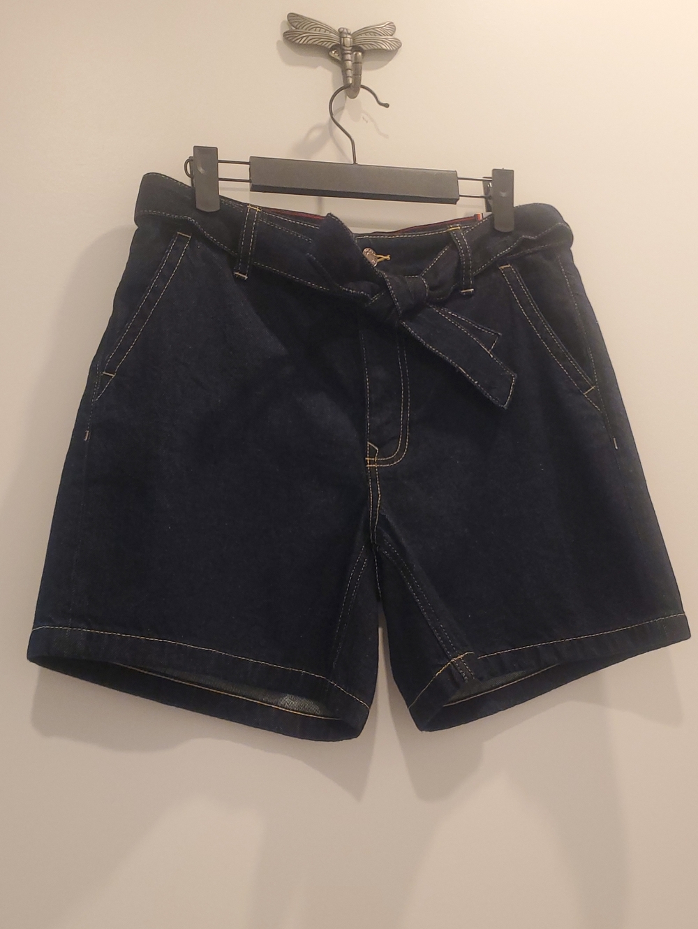 Tommy Hilfiger Dark Blue Denim Paperbag Shorts with Tie
